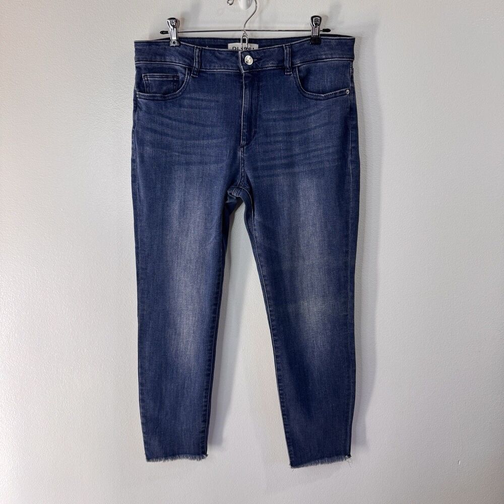 DL1961 Jeans 32 Florence Instasculpt Cropped Dark Wash Denim Stretch Raw Hem